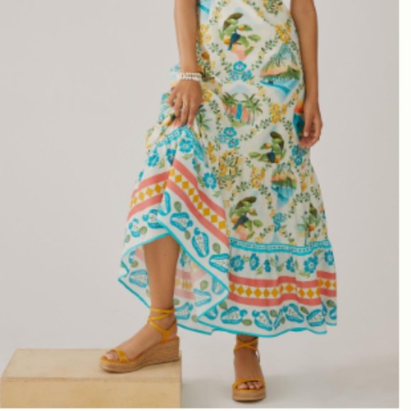 NWT Farm Rio x Anthropologie Printed Maxi Dress Size Large Color Blue Motif - Picture 4 of 4